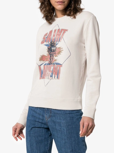 Shop Saint Laurent Graphic Print Sweater In White