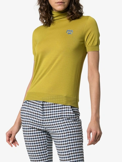 Shop Prada Short-sleeved Turtleneck Knitted Top In Green