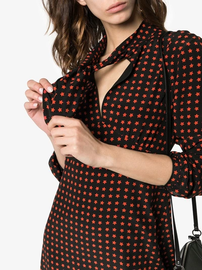 Shop Saint Laurent Star Print Tie Neck Long-sleeved Silk Mini Dress In 1058 Black/red