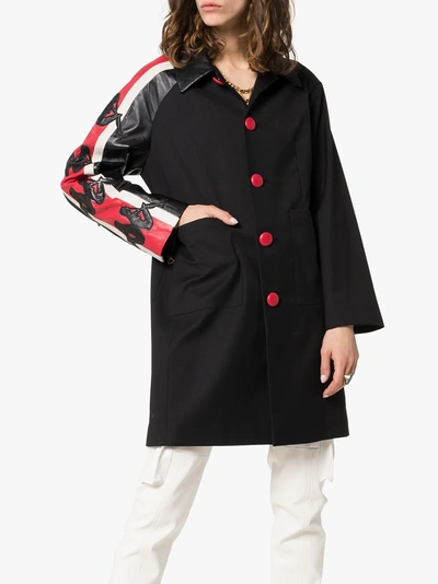 Shop Charm's X Kappa Contrast Sleeve Coat In 101 - Black