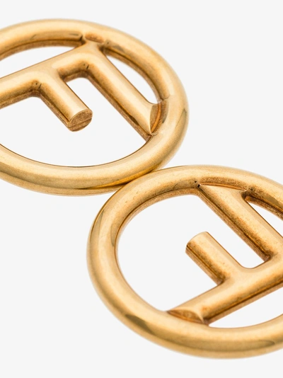 Shop Fendi Gold-tone Metallic F Is For  Medium Hoop Earrings In F152d