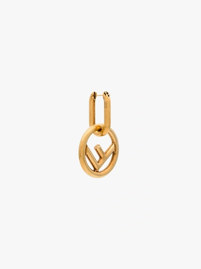 Shop Fendi Gold-tone Metallic F Is For  Medium Hoop Earrings In F152d