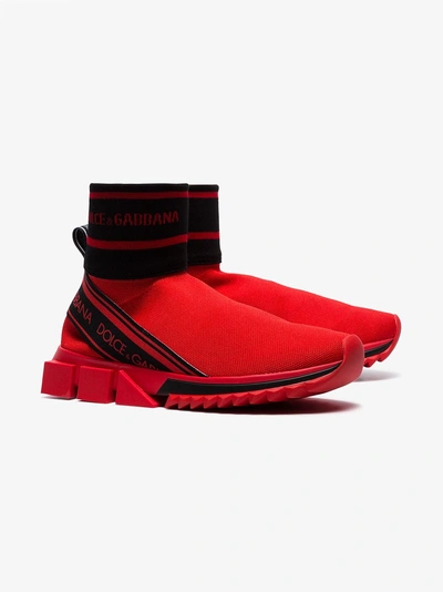 Shop Dolce & Gabbana Red Hi-top Knitted Sock Sneakers In Rosso/nero