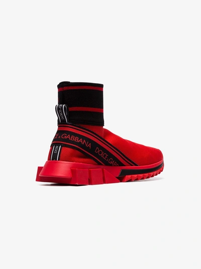 Shop Dolce & Gabbana Red Hi-top Knitted Sock Sneakers In Rosso/nero