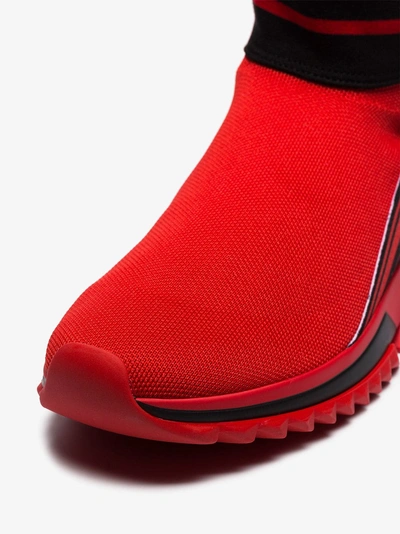 Shop Dolce & Gabbana Red Hi-top Knitted Sock Sneakers In Rosso/nero