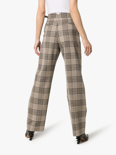 Shop Wright Le Chapelain Check Print High-waisted Straight Leg Woollen Trousers In Brown/blue Check