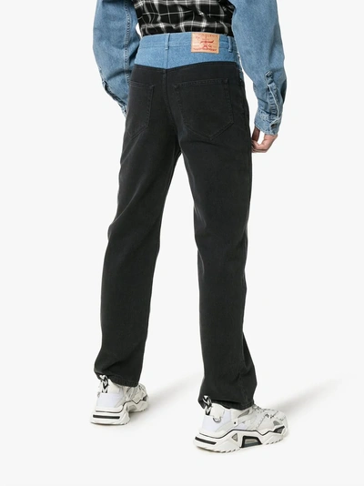 Shop Y/project Two Tone Reconstructed Denim Straight Leg Jeans In Black