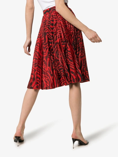 Shop Calvin Klein 205w39nyc Zebra Print Pleated Silk-blend Skirt In Red