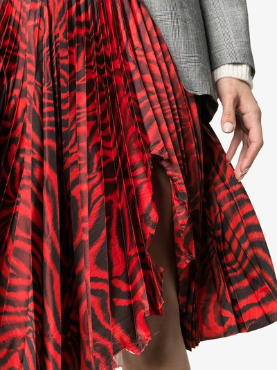 Shop Calvin Klein 205w39nyc Zebra Print Pleated Silk-blend Skirt In Red