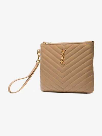 Shop Saint Laurent Nude Monogram Quilted-leather Pouch In Neutrals