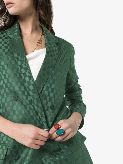 Shop Haider Ackermann Double-breasted Checked Silk-blend Blazer In Green