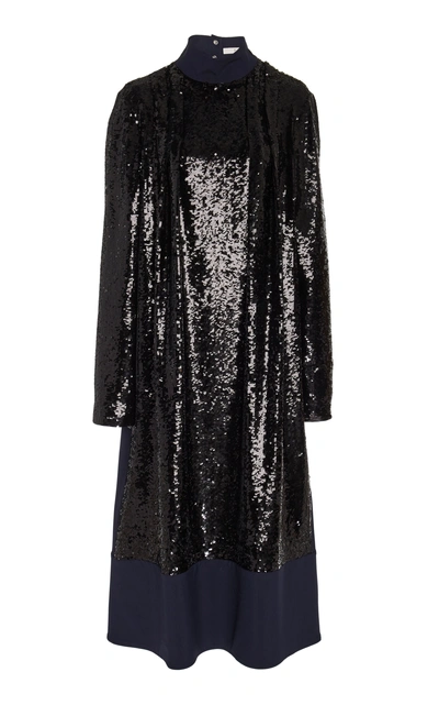 Shop Tibi Sequins Longlined Dress In Black