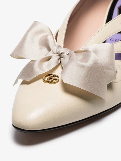 Shop Gucci White Berith 45 Bow Detail Leather Pumps In Neutrals