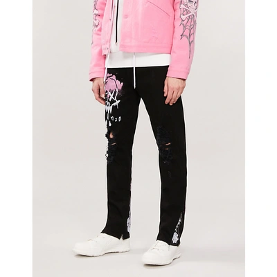 Shop Mjb Marc Jacques Burton Mjb - Marc Jacques Burton X Will And Rich Pax Crixus Graphic-print Ripped Skinny Jeans In Black Pink