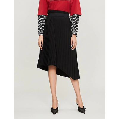 Shop Balenciaga Logo-waistband Pleated Stretch-jersey Midi Skirt In Black