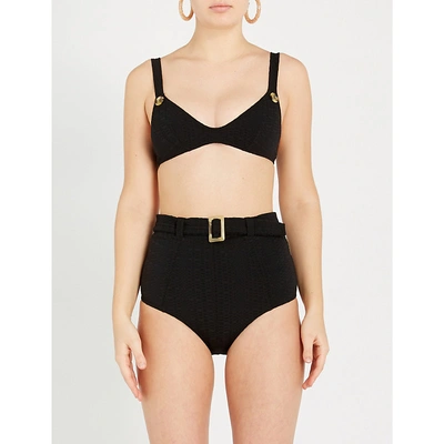 Shop Lisa Marie Fernandez Magdalena V-neck Bikini In Black Seersucker