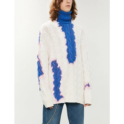 Shop Balenciaga Tie-dye Turtleneck Cotton-knit Jumper In Blue