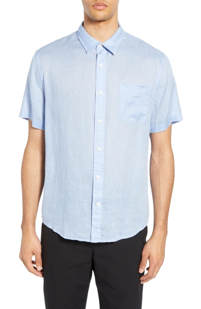 Shop Vince Short Sleeve Slim Fit Linen Sport Shirt In Feather