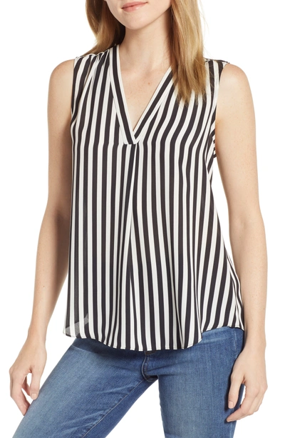 Shop Vince Camuto Stripe Sleeveless Blouse In Rich Black