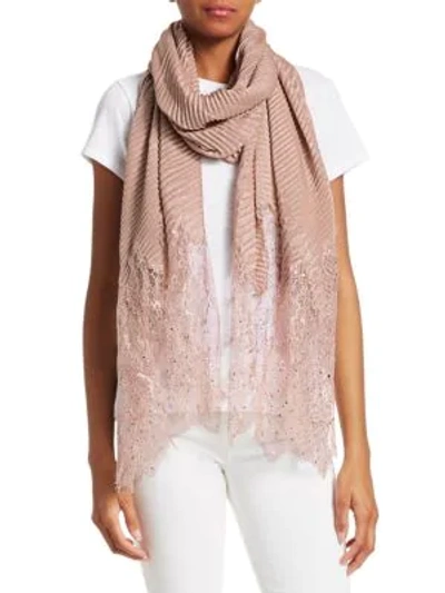 Shop Valentino Plisse Misto Embroidered Lace Scarf In Rose