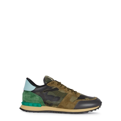 Shop Valentino Runner Camouflage-print Suede Sneakers In Khaki
