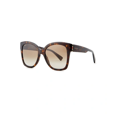 Shop Gucci Tortoiseshell Square-frame Sunglasses In Havana