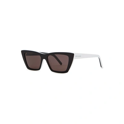 Shop Saint Laurent Sl276 Black And White Cat-eye Sunglasses