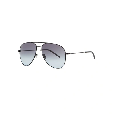 Shop Saint Laurent Classic 11 Black Aviator-style Sunglasses In Black And Grey