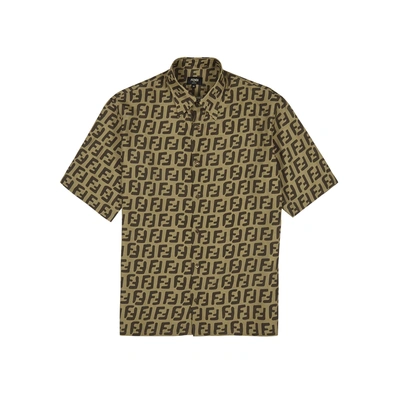 Shop Fendi Brown Logo-print Shirt In Beige