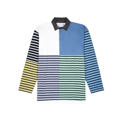 Shop Jw Anderson Panelled Cotton Polo Shirt In Blue
