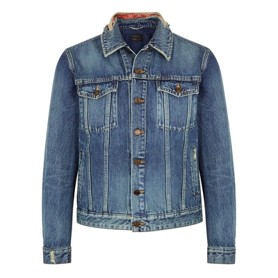 Shop Saint Laurent Blue Distressed Denim Jacket