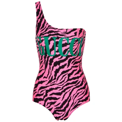 Shop Gucci Pink Tiger-print Swimsuit