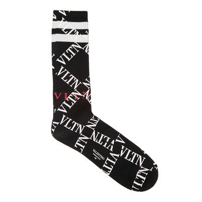 Shop Valentino Black Striped Cotton-blend Socks In Black And White