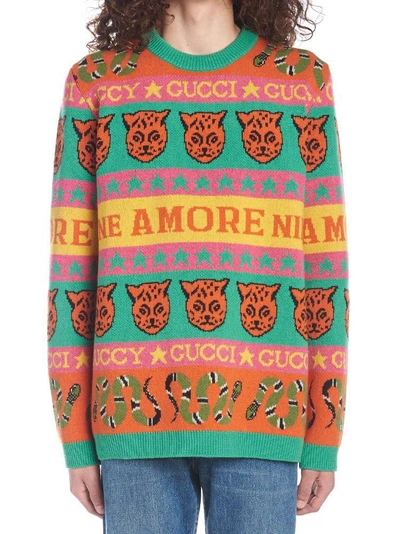 Shop Gucci Amore Jacquard Sweater In Multi