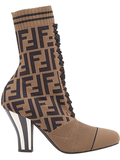 Shop Fendi Logo Sock Boots - Brown