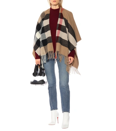 Shop Burberry Check Wool And Cashmere Poncho In Beige