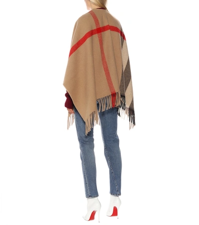 Shop Burberry Check Wool And Cashmere Poncho In Beige