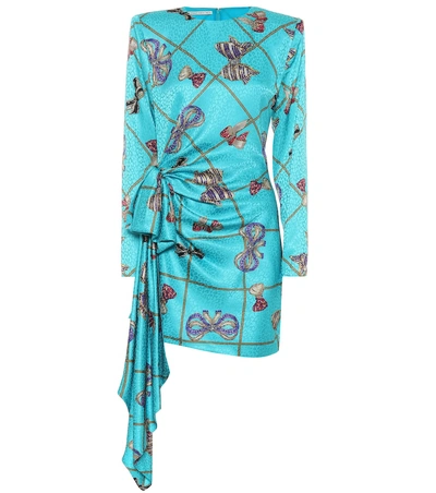 Shop Alessandra Rich Printed Silk Minidress In Blue