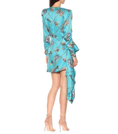Shop Alessandra Rich Printed Silk Minidress In Blue