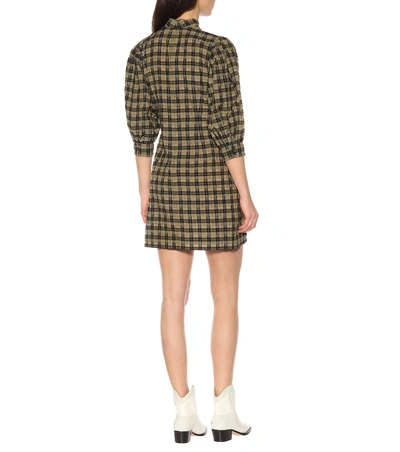 Shop Ganni Checked Cotton-blend Minidress In Green