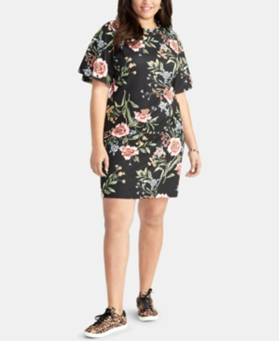 Shop Rachel Rachel Roy Trendy Plus Size Floral-print Short Sheath Dress In Black Combo