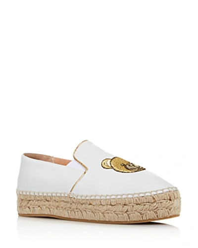 Shop Moschino Women's Teddy Leather Espadrille Flats In White Multi