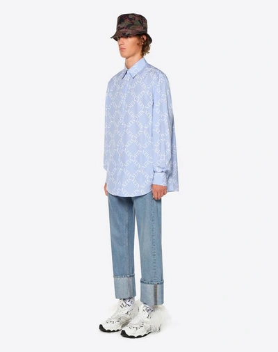 Shop Valentino Uomo Oversized Shirt With Vltn Grid Print In Azure