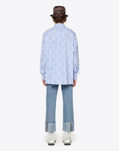 Shop Valentino Uomo Oversized Shirt With Vltn Grid Print In Azure