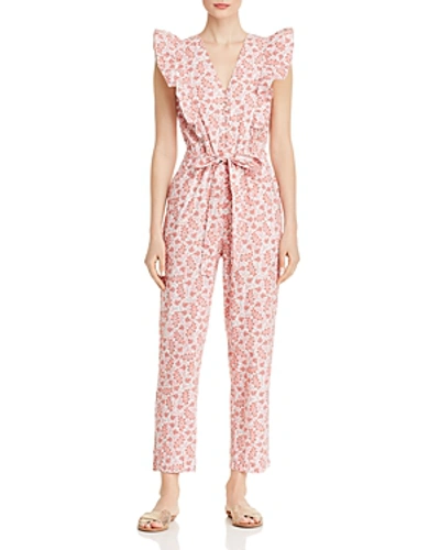 Shop Rebecca Taylor Ruffled Paisley Jumpsuit In Soft Scarlet