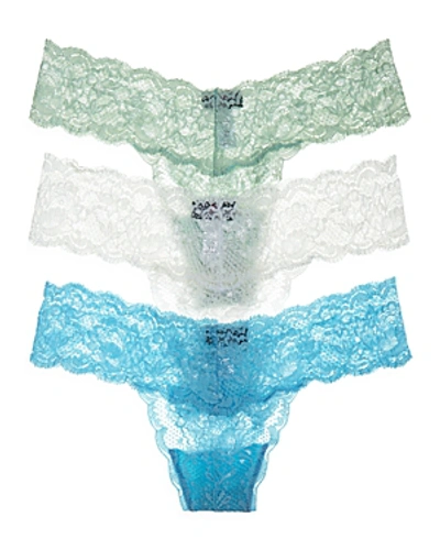 Shop Cosabella Never Say Never Cutie Low-rise Thongs, Set Of 3 In Crystal Blue