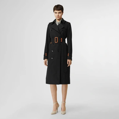 Shop Burberry Leather Detail Cotton Gabardine Trench Coat In Black