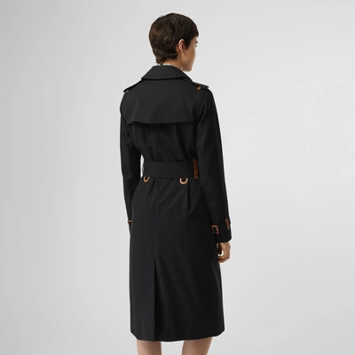 Shop Burberry Leather Detail Cotton Gabardine Trench Coat In Black