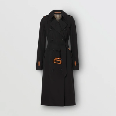 Shop Burberry Leather Detail Cotton Gabardine Trench Coat In Black