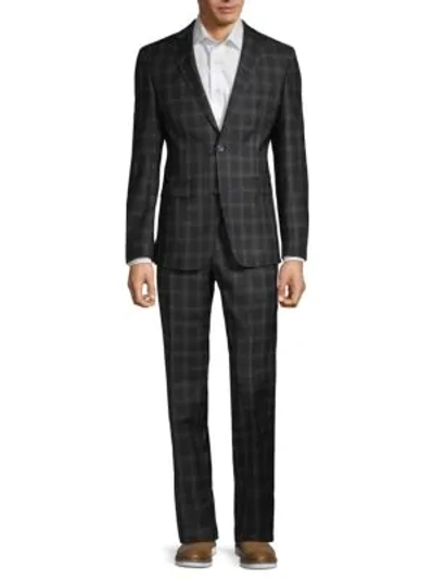 Shop Versace Modern-fit Wool Plaid Suit In Dark Grey